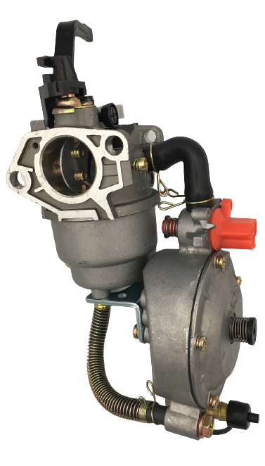 Three fuel carburetor converts Briggs Stratton S6500 to a Tri